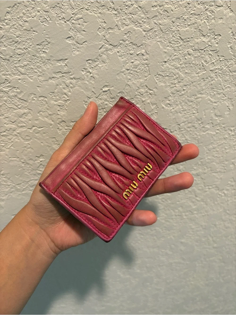 Miu Miu Fuchsia Matelassé Leather Card Holder with Gold Logo